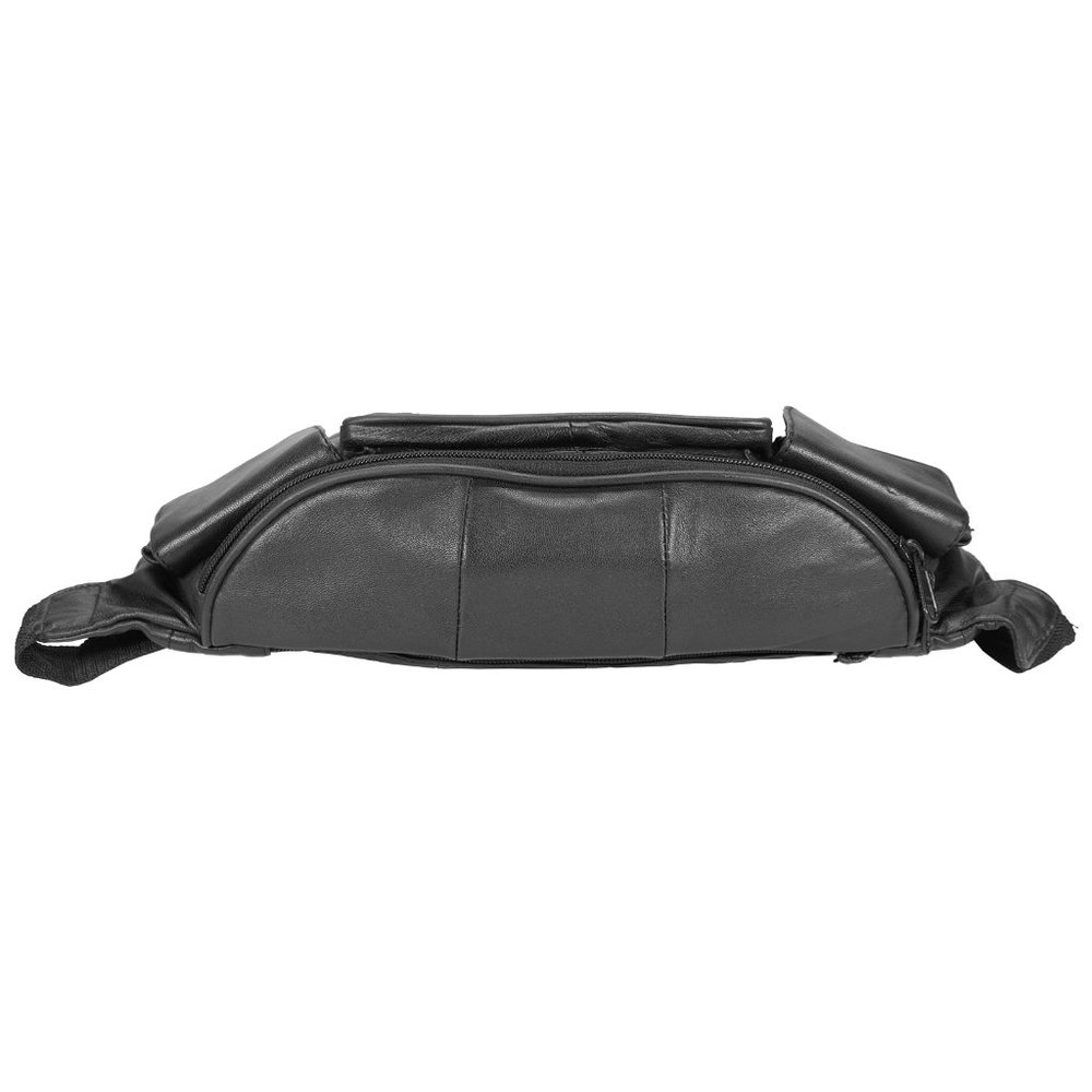 Leather Fanny Pack Multi Zippered Waist Bag Hip Belt Bag for Unisex, Black - Picture 7 of 10